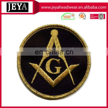 Golden round black embroidery patch sew on cotton fabric , custom embroidered letters and numbers