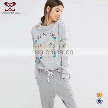 Girls Wholesale Gray Embroidered Fleece O-Neck Pullover Hoodies