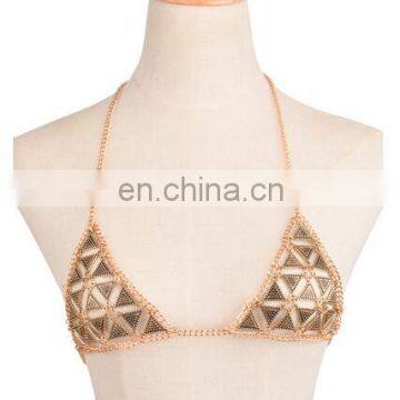 Vintage Bikini Chainmail Top Harness Triangle Bra Body Chain Jewelry Necklace