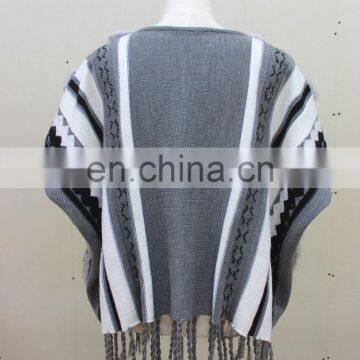 Vintage Style Rabbit Fur Knitted Shawls Fashionable Knit Shawls With Tassel Stylish Knitting Cape Poncho photo-6