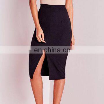 Black crepe bodycon skirt with front split