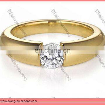 new deisgn plated gold tension-engagement-ring finger in stainless steel with clear crystal for wedding for women