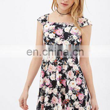 Customized Floral Print Skater Dress for mini Ladies,GuangZhou OEM factory,China