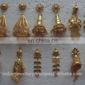 gold plated bridal jewelry earrings exporter, gold plated Indian wedding piercing dangle earrings manuafacturer