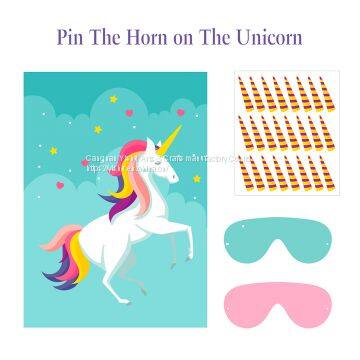 Pin The Horn on The Unicorn Party Game for Kids Birthday Party Decorations Rainbow Unicorn Party Supplies photo-3