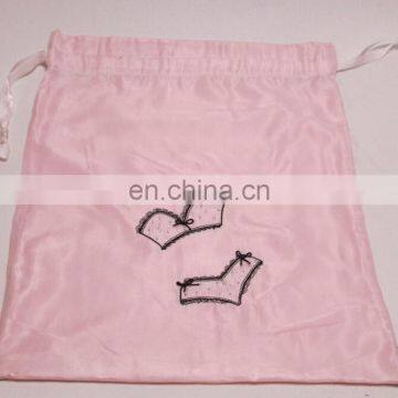 Large custom logo satin drawstring lingerie storage bag