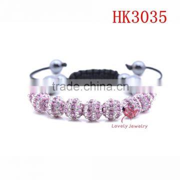 Natural hematite beads pink and white crystal rhinestone bracelet