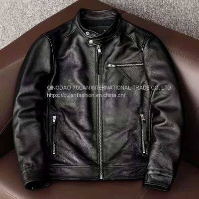 2021NEW FASHION WASHED MEN'S GENUINE COWSKIN LEATHER JACKET FACTORY HOT SALE photo-3