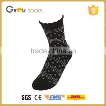 Fashion women black winter cotton lace socks with stripes and dot printed