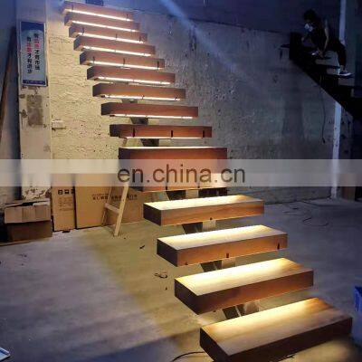 Australian/Canadian standard staircase modern led light interior staircase with wooden steps indoor stairs