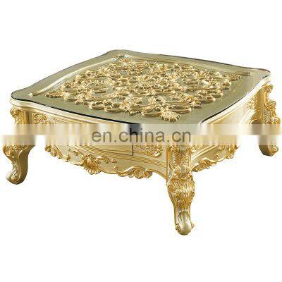 french antique baroque style hand carved solid wood glass coffee table