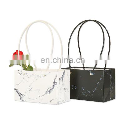 Custom logo luxury gifts hand drawstring flower gift marble paper bag with logo print