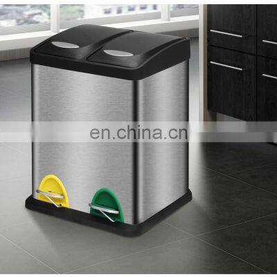 Хорошие отзывы. Нержавеющая стальная мусорная корзина для переработки с двумя отделениями. Мусорная корзина для кухни для переработки в разных цветах photo-3