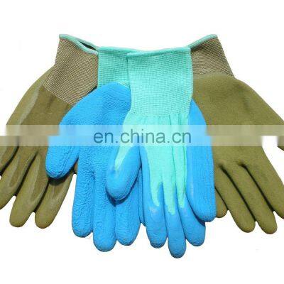 13 Gauge Fluorescent Blue Color Bamboo and Nylon Shell Latex Foam Kids Gardening Gloves