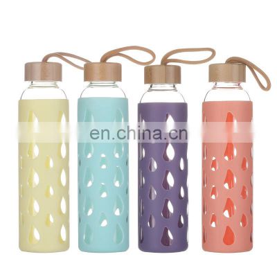 Wholesale Custom Logo DIY Glass Bottles Drink 600Ml 20Oz Glass Kettle Glass Tumbler With Silicone Sleeve Drinkware