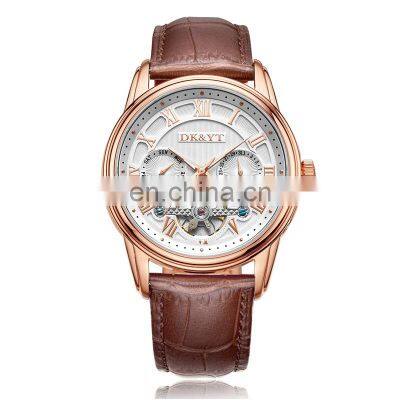 Men's Mechanical Elegant Skeleton genuine leather strap luxury men automatic hollow watch