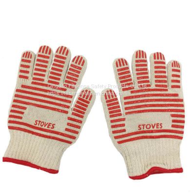 Cotton Outer Cotton Inner BBQ Gloves Barbecue Gloves Oven Gloves Heat Resistant Gloves with Silicone Grip