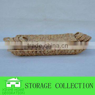 S/4 Rectangular Natural Water Hyacinth Woven Shallow Chocolate Tray photo-2