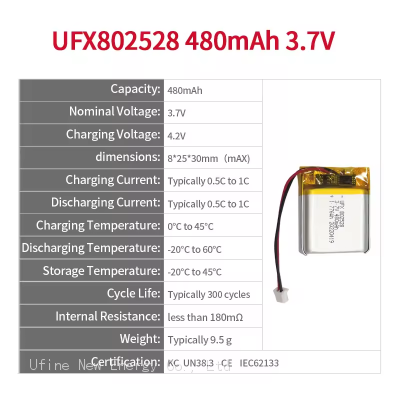 China Rechargeable Li-Po Battery UFX 802528 3.7V 480mAh For Beauty Instrument And Toys photo-2