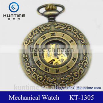 Hot popular pocket watch japan movt quartz pocket watch bronze metal material