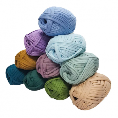 Crochet Handmade Basket Fancy T-shirt Yarn Large Roll Flat Thick T-shirt Cloth Ribbon Yarn 100g 400g 500g photo-5