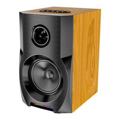 Portable RGB Lights 18W High Power Wood Vintage Bass Microphone Karaoke Smart Speaker