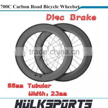 Disc Brake Road bicycle wheels wholesale 700c full carbon road bike Tubular wheelset 88mm carbon Tubular wheels with 23mm width