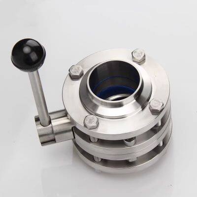 Food Grade Sanitary Stainless Steel 304/316 Butterfly Valve Three-Piece Butt Welding Design for Water Applications photo-4