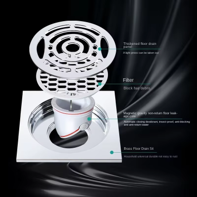 Customized Modern Copper Floor Drains for Hotels Anti-Blocking Deodorizing for Kitchen Bathroom Wet Dry Areas Mainly for photo-2