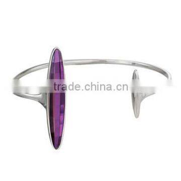 manufacturer supply 2016 high end stainless steel bracelets big purple diamond cuff bracelet for women