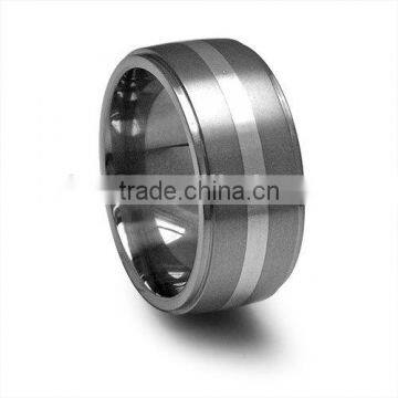 10mm Gray Titanium Band Stainless Steel Inlay Engagement Ring