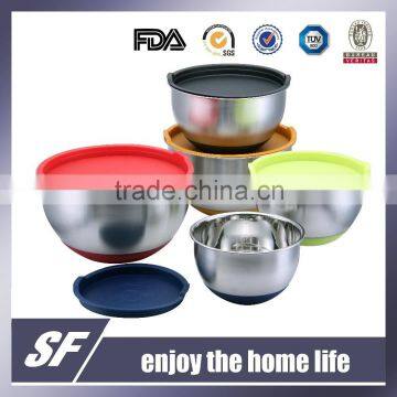 Stainless Steel Mixing Bowl/Salad Bowl With Silicon Base And PE Lid