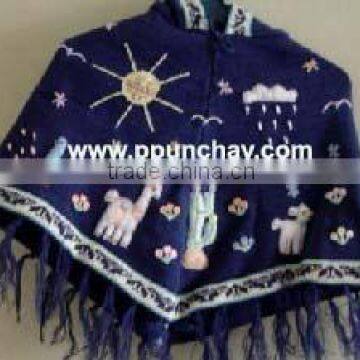 Hooded Poncho Arpillera Cape for Children Peru