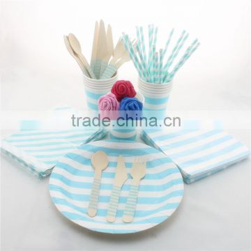 Wedding Party Decoration Baby Blue Striped Disposable Tableware