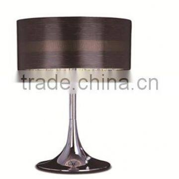 luxury style led glass table lamp with brown fabric shade and glass pendants
