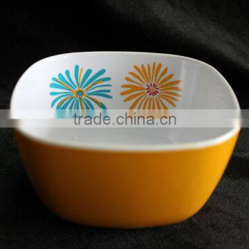 Double color melamine square bowl with printing 5 inch