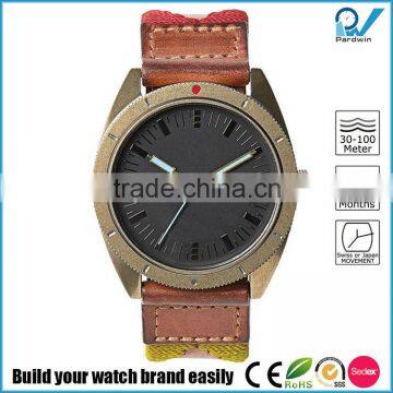 luxury red mounting electro-plating sand polishing watch stainless steel case with leather or nylon strap watch