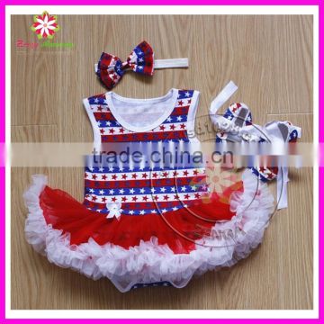 Wholesale blue star print baby girl romper bodysuit pettiskirt with headband and shoes