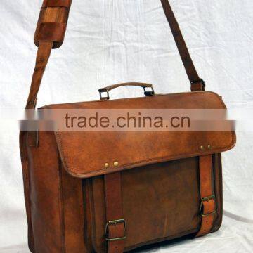 Vintage Leather Messenger Bag Real Goat Leather Handmade Satchel Sling Cross Body Bag Briefcase Unisex Laptop Bag