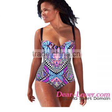 New Arrival Wholesale 1pc Purplish Tribal Print Plus Size Bikinis Woman Swimwear 2016