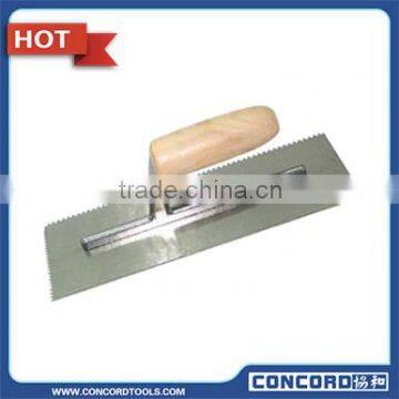 Plastering Trowel With Wooden Handle, Carbon Steel Normal Polished, V Notched