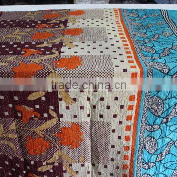 Vintage Patchwork Handmade Kantha Bed Cover Quilt, Gudari Reversible Custom Design, Drop Shipping