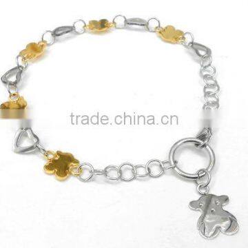 Ladies stainless steel handmade vintage bear heart diy Christmas charm bracelet