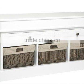 Wooden cabinet with willow baskets home furniture rattan drawers
