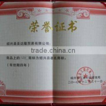 Certificate Of Famous Brand in Shaoxing