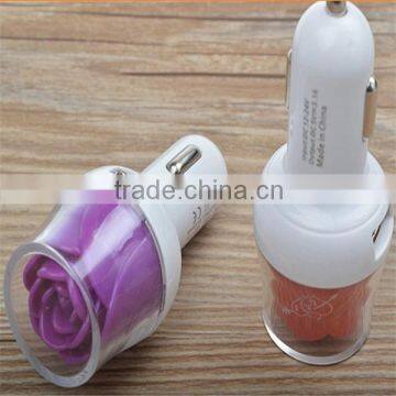 Beautiful rose design 2A dual 2 usb port car charger with CE ROHS FCC approved for iphone