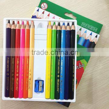 7" jumbo size soft wood high quality 5.0mm hexagonal color pencil set with sharpener