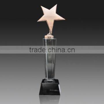 Factory direct customized crystal trophy metal rose golden radiant star award for promotional gifts