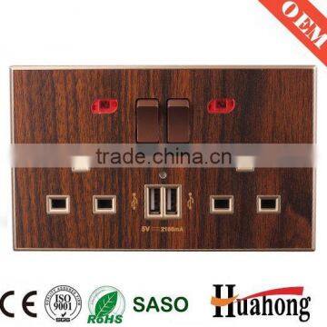 Double 13A Multi Function Grain of Wood Wall Socket With Switch photo-4