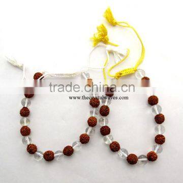 Rudraksha - Crystal Quartz Beads Drawstring Bracelet